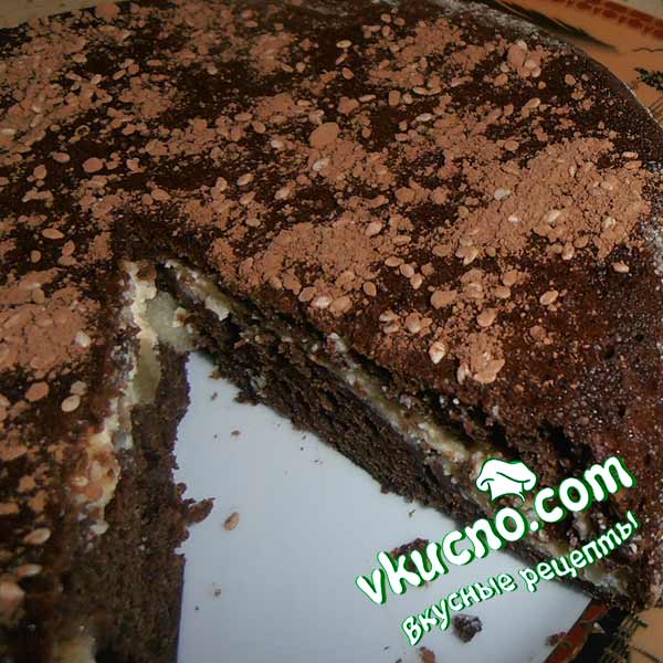 Шоколадный кекс с творожной начинкой и кусочками дыни в мультиварке